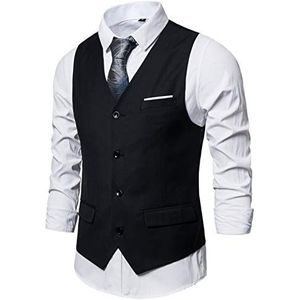 Heren Vest Casual Formele Sociale Zakelijke Gilet Steampunk Kostuum Homme Mariage Taille Jas Voor Mannen Pak Vest S-6XL, Zwart, M