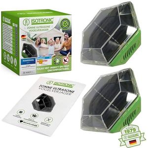 ISOTRONIC Duivenafweer, bliksem, vogelverschrikker, kattenverjager, op zonne-energie, ultrasone vogelverjager met flitslicht, vogels, duiven, mussen, raven verdrijven, waterdicht, 2 stuks