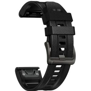 22mm 26mm QuickFit Armband Strap fit for Garmin Fenix ​​6X 6 Pro 7X 7 5 5X Plus 935 945 965 Mk2i Mk2 Lederen Siliconen Smart Horlogeband (Color : Black, Size : 22mm Fenix 5 5Plus)