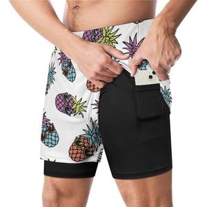 MULTICOLOR ANANAS MET ZONNEGLASSE Grappige Zwembroek met Compressie Liner & Pocket Voor Mannen Board Zwemmen Sport Shorts