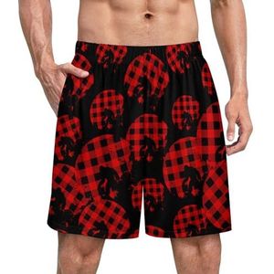 Bigfoot Buffalo Plaid Full Moon Grappige Pyjama Shorts voor Mannen Pyjama Bottoms Heren Nachtkleding Met Zakken Zacht