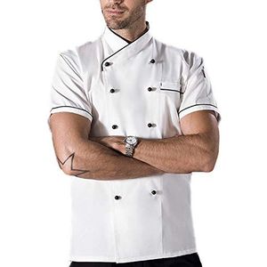 YWUANNMGAZ Unisex chef-kok jas korte mouw, mannen vrouwen koken jas restaurant ober uniform, keuken bakker dragen shirts catering bakkerij kleding (kleur: wit, maat: B (XL))