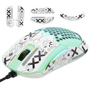 [Upgrade Kit] Lichtgewicht gamingmuis met muisgreeptape, Pixart PAW3325 12000DPI High Performance Super Light 65G USB RGB Programmeerbare gamingmuizen, anti-slip grip tape voor zweetbestendig-groen