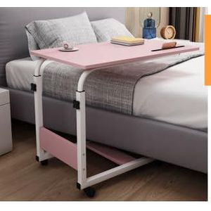 CEHJZQRPL In hoogte verstelbaar over de bedtafel met afsluitbare wielen voor bedlegerigen, ouderen - beweegbare rollende medische tafel om te lezen en te eten (lichtroze, 80 x 50 cm)
