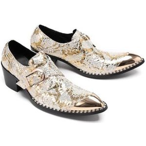 ZZveZZ Blauw En Gouden Herenbanketfeest, Leren Schoenen Met Toenemende Hoogte(Gold,48 EU)