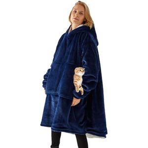 Oversized Hoodie Wearable Deken Fleece Zacht Warm Sweatshirt Met Capuchon Met Zakken Voor Dames, Heren, Volwassenen (Dark blue)