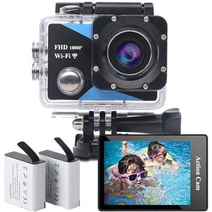 Nvgfelis WiFi Action Cam FHD 1080P, onderwatercamera, waterdicht tot 30 m, actiecamera met 2 x 1050 mAh oplaadbare batterijen en accessoireset