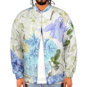 Blauwe Hortensia Grappige Mannen Baseball Jacket Gedrukt Jas Zacht Sweatshirt Voor Lente Herfst