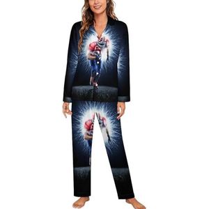 American Football Player Vrouwen Lange Mouw Button Down Nachtkleding Zachte Nachtkleding Lounge Pyjama Set L