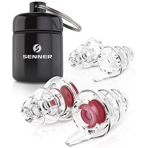 Senner ® MusicPro | Gehoorbescherming oordopjes voor concert, festival, muziek en disco, met aluminium houder (brede zwarte doos rood filter)