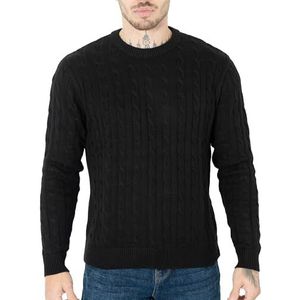 NOROZE Men's Jumpers | Cable Knit Lightweight Jumper | Crew Neck Warm Long Sleeve Winter Tops | Knitted Jumper Sweaters Knitwear Casual Slim Fit Pullover Sweatshirts for Men Black