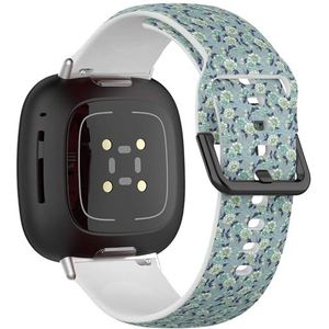 Zachte sportband compatibel met Fitbit Sense / Sense 2 / Versa 4 / Versa 3 (penseelstreek bloem op grijs) siliconen armband accessoire