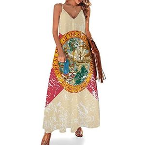 Florida State Flag Sling Maxi-jurken voor dames, V-hals, casual, mouwloos, verstelbare riem, sexy lange jurk