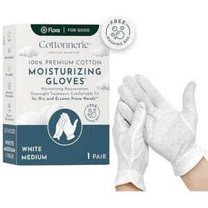Gaxcoo Cottonnerie Medium 1 paar 100% premium katoenen vochtinbrengende handschoenen voor droge handen en eczeem | nachtlotion en spabehandeling voor dames en heren | Herbruikbare, gratis waszak -