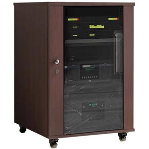PP-Vic AV-Audiokast - Moderne, Verticaal Verplaatsbare Dvd-Speler, Ontvangerconsoleplank Met Glazen Deur En Wielen, KTV-Audiorek Met Verstelbare Planken En Kabelbeheer,Brown 83cm