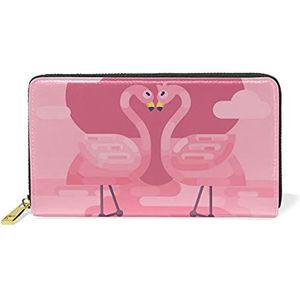 Kunst roze hart flamingo vogel lederen Womens rits portefeuilles koppeling munt geval