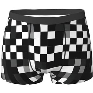 Rich&Rabbit Zwart Wit Formule Geruite Patronen Print Heren Boxerslip,Vochtafvoerend Comfort Stretch Sportondergoed, Zwart, M