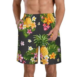 JIAWUJYNB Tropical Ananas Hawaiiaanse print strandshorts voor heren, zomershorts met sneldrogende technologie, licht en casual, Wit, L