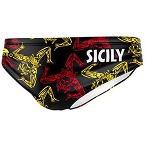 Turbo zwembroek slip zwempak WP voor heren Sicilia Fantasy waterpolo, zwemmen en triatlon-patroon, comfortabele pasvorm, Azul Y Amarillo, XXL