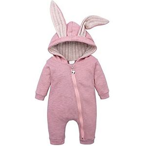 Pasgeboren Baby Unisex Bodysuit Leuke Bunny Oor Lange Mouwen Rits Romper Herfst Winter Pyjama Outfit Roze 59 0-3 maanden