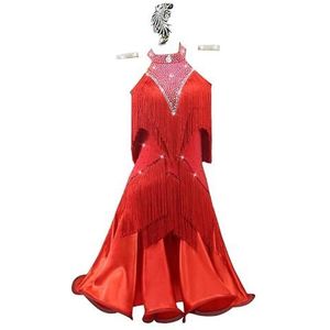 Yhwacyznm Kwastjes Latijns Amerikaanse Danswedstrijdjurken Rugloze Tango Dansrok voor Dames Cha Cha Salsa Performance Outfit Strass Professioneel Balzaalkostuum,A,L