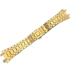 LUGEMA Zwart Goud Zilver Horlogeband 21mm 26mm Heren Dames Volledig Roestvrij Stalen Horlogeband Armband Compatibel Met AP ROYAL OAK Band Vouwgesp (Color : Gold strap, Size : 21mm)