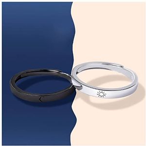 Ringen 2 stks zon maan matching paar vriendschapsminnaar open verstelbare ringen set minimalistische engagement trouwringen lovers kit 925 Sterling Zilver Ring