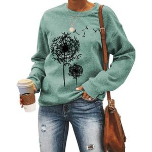 MLZHAN Paardebloem Print Vrouwen Sweatshirt Herfst Winter Ronde hals Lange Mouw Shirt Paardebloemen Truien Sweatshirts Jas Tops, Lichtgroen, S