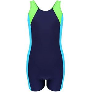 Aquarti Meisjes Badpak met Pijpjes en Racerback, Donkerblauw/Neongroen/Lichtblauw, 170