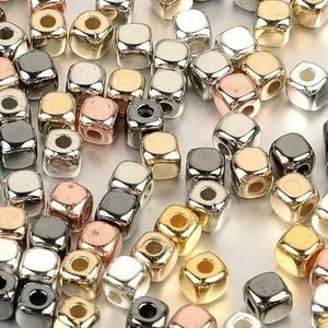 100-400 stuks 3-4 mm CCB vierkante losse spacer kralen rose goud kleur rocailles voor doe-het-zelf sieraden maken armbanden ketting accessoires-vierkant gemengde kleur-6 mm- 100 stu