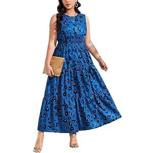 voor vrouwen jurk Plus mouwloze jurk met ruches aan de zoom en luipaardprint (Color : Royal Blue, Size : 0XL)