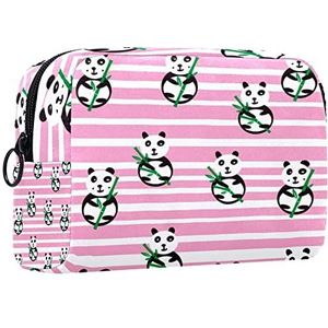 Kleine make-uptas voor dames, make-uptas, cosmetische reistas,Roze strepen en panda Afdrukken