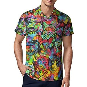 Regenboog katten heren golf poloshirt zomer korte mouw T-shirt casual sneldrogende T-shirts M