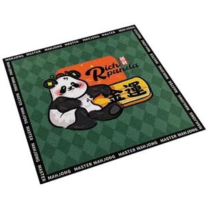 Mahjongg Mat Vierkant Kort Pluche Mahjong Tafelkleed, Groene Cartoon Panda Bedrukt Kaartspel Tafelkleed, Antislip En Ruisonderdrukking (Color : Green-3, Size : 51.2x51.2inch)