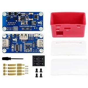 PoE Ethernet/USB HUB Hoed met Box voor Raspberry Pi Zero/Zero W/2 W/Zero WH/2 WH, Power Over Ethernet USB HUB Hoed met Case, 1 x RJ45 Ethernet-poort, 3 x USB 2.0-poorten, 802.3af-compatibel