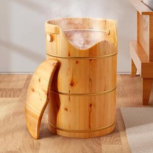 TT-YEC Volwassen Vaste Houten Voetbad, Handgemaakte Ceder Voetbad Met Deksel, Massagekruk, Afvoerklep, Universeel Wiel, Voetverzorgingsbekken, Verdikt En Verbreed Voetbad,H50cm