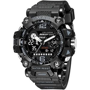 Analoge Digitale Display Horloges Voor Vrouwen Waterbestendig 50 Meter (165 Voet) Multifunctionele Horloge Led Outdoor Sport Mannen Horloge, Zwart en grijs