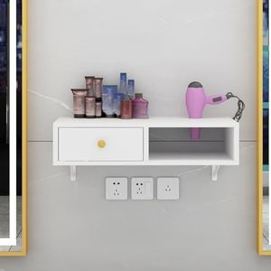 Stylingstation voor aan de muur, opslag van apparatuur voor schoonheidssalons, kappersstation voor aan de muur met houders en lades voor föhns, voor kapperszaak, huis en badkamer(D,70cm)