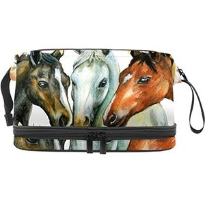 Multifunctionele opslag reizen cosmetische tas met handvat,Grote capaciteit reizen cosmetische tas,Herfst paard herfst, Meerkleurig, 27x15x14 cm/10.6x5.9x5.5 in