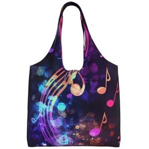YNCATXZ Kleurrijke Galaxy Music Note Canvas Tote Bag voor Vrouwen Esthetische Boodschappentassen Schoudertas Herbruikbare Boodschappentassen, Zwart, Eén maat