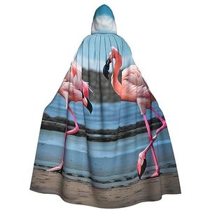 SSIMOO Flamingo's op het strand volwassen feest decoratieve cape,Volwassen Halloween capuchon mantel,Cosplay kostuum cape