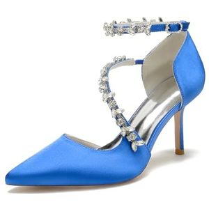 EICOFF Bruids Vrouwen Satijn Stiletto Hak Hakken Pumps Gesloten Spitse Teen Enkelband Strass Sandalen Bruiloft Business Dressy Schoenen,Royal blue,35 EU