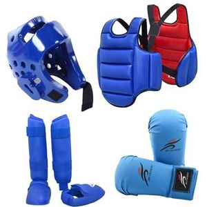Oshhni 4x Karate Sparringuitrusting met bokshelm, verdikte lichaamsbeschermer Vest beschermende uitrusting voor Sanda Training Kickboksen, Blauw, M