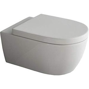 SSWW | Spoelrandloos toilet met softclose toiletdeksel, hangend toilet van keramiek, wandtoilet, diepspoeler, 54,5 cm lang