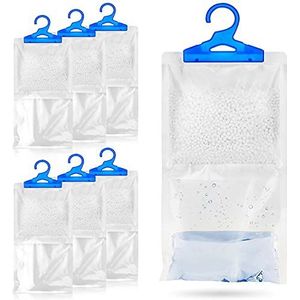 Luchtontvochtiger in zakken om op te hangen, tegen vocht, schimmel, meeldauw, condenswater, set van 6 van elk 250 g. Voor gebruik in kledingkast, huis, keuken, garage, slaapkamer, caravan, kantoor