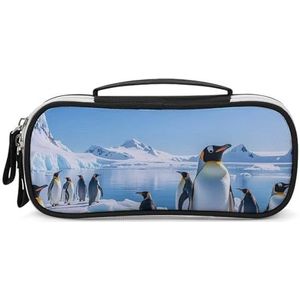 DWTJKMS Pinguïn Antarctica Ijs Lederen Make-uptas Draagbare Kleine Cosmetische Organizer Waterdichte Toilettassen Borstels Potloden En Reizen Make Up Accessoires