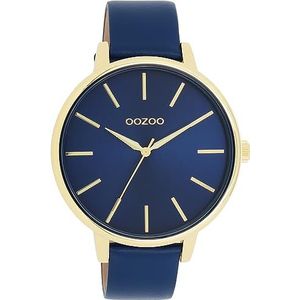 Oozoo Timepieces dameshorloge | polshorloge dames met leren armband | hoogwaardig horloge voor vrouwen | elegant analoog dameshorloge in rond, Goud Donkerblauw/Goud, Riemen.