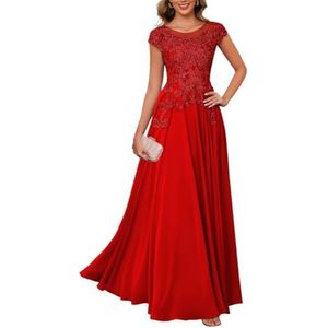 BRIGOW Kant Applique Moeder van de Bruid Jurk voor Bruiloft Prom Jurken Chiffon Cocktail Jurken Plus Size, Rood, 34