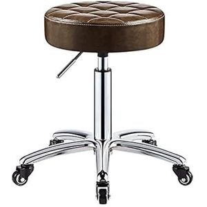 Rolkruk met rond PU-kussen, draaibaar en hydraulisch, in hoogte verstelbaar van 41 tot 56 cm, voor spa, woonkamer, dokterspraktijk, tatoeage, huis, winkel, massage (bruin)