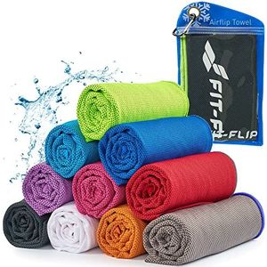 Cooling towel voor sport & fitness - microvezel handdoek/koeldoek als verkoelende handdoek voor het lopen, trekking, reizen & yoga – Airflip Cooling towel – Kleur: Zwart-groene rand - 100cm x 30cm